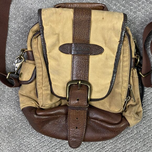 LL Bean Field Bag Messenger Shoulder Crossbody Continental Leather Canvas - Picture 12 of 16